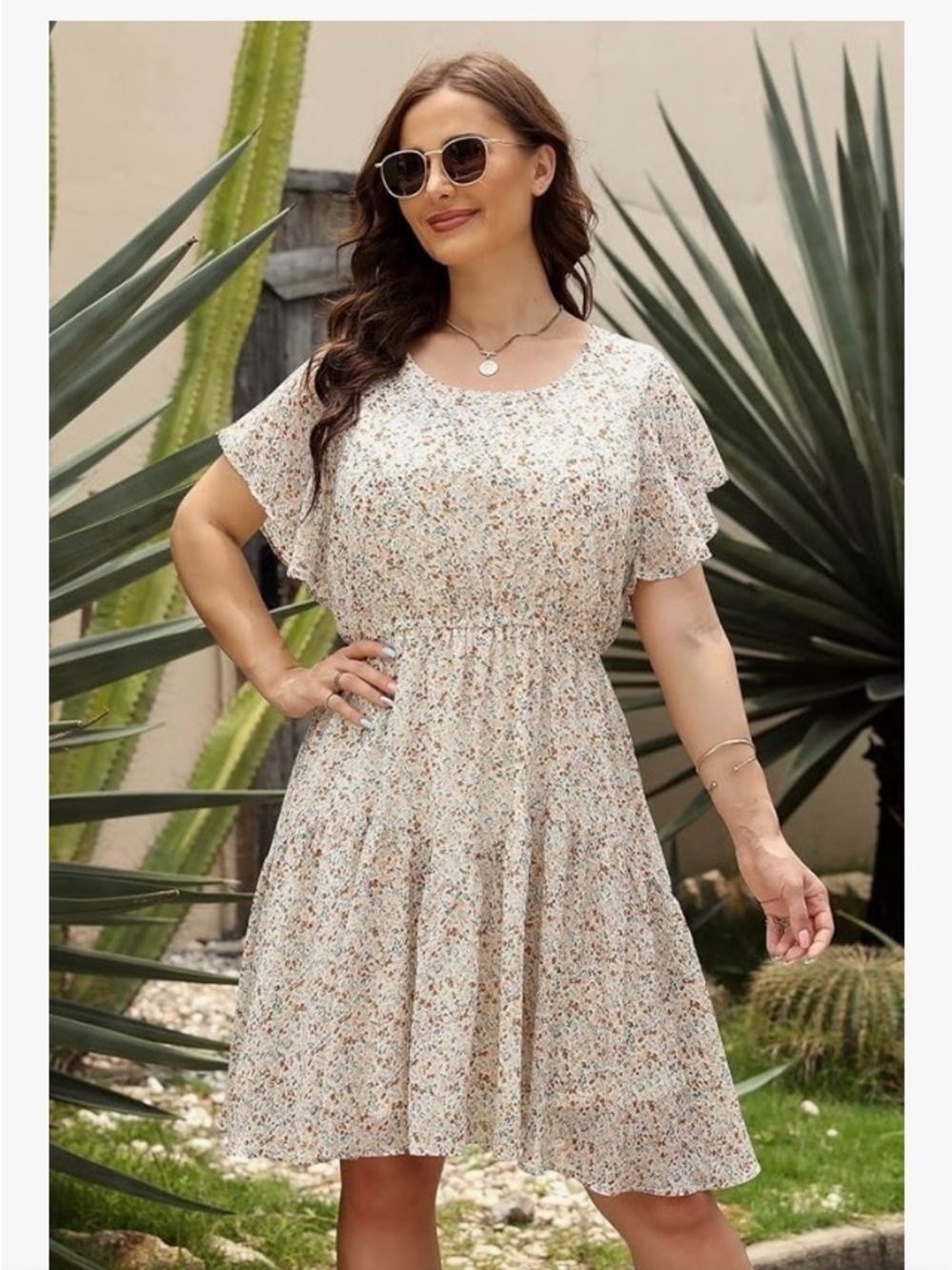 Nemidor Floral Dress Size 18 /XXL  Flowy Boho Short Sleeve Elastic Waist Mini